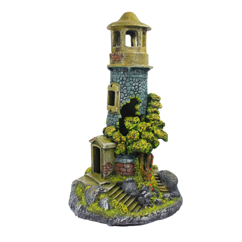 Toca Enfeite Para Decoração De Terrários em Resina Farol Ruína